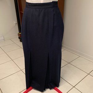 Skirt by Jones New York,  pleated, long 33 inch, dark navy blue, wool & lined.